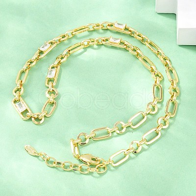 7MM Brass Pave Cubic Zirconia Figaro Chain Necklaces NJEW-D324-04G-06-1