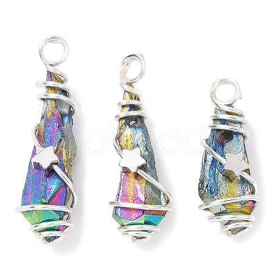 Electroplated Raw Rough Natural Quartz Crystal Copper Wire Wrapped Pendants PALLOY-JF02414-02-1
