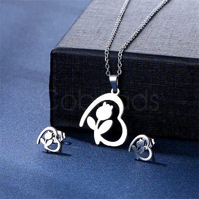 304 Stainless Steel Pendant Necklace & Stud Earring FS-WGC30A7-04-1