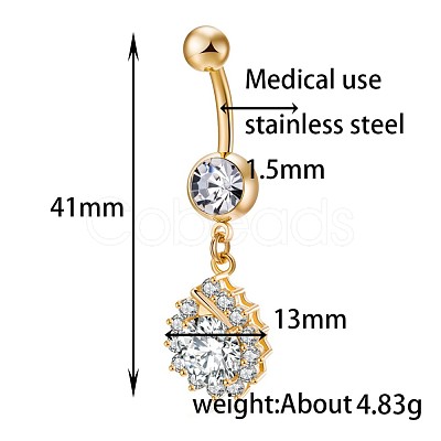 Brass Cubic Zirconia Navel Ring AJEW-EE0004-09-1