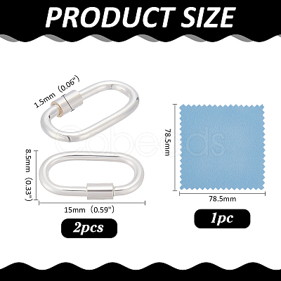 2Pcs 925 Sterling Silver Locking Carabiner Clasps STER-ME0001-36-1