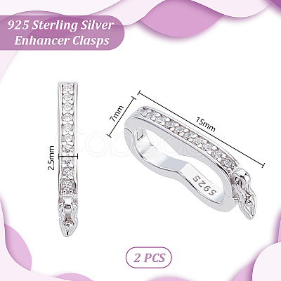 2Pcs Anti-Tarnish Rhodium Plated 925 Sterling Silver Rhinestone Twister Clasps FIND-GA0005-42-1