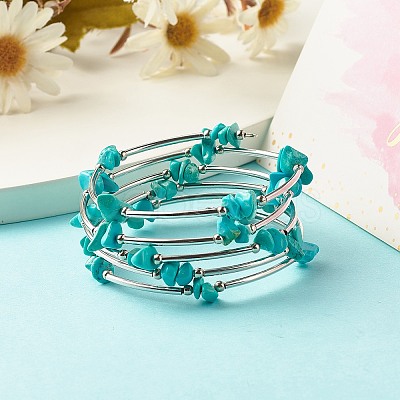 5-Loop Synthetic Turquoise(Dyed) Chip Beaded Wrap Bracelets for Women BJEW-JB01517-09-1