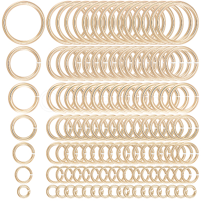 300Pcs 7 Styles Rack Plating Brass Open Jump Rings KK-BBC0027-30G-1