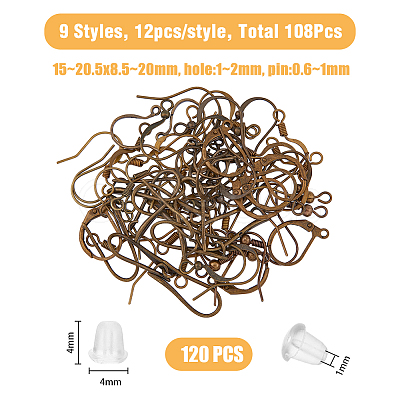 SUPERFINDINGS 108Pcs 9 Style Brass Earring Hooks KK-FH0006-11-1