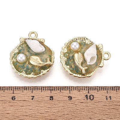 Luminous Rack Plating Alloy Resin and ABS Imitation Pearl and Porcelain Pendants ENAM-T091-69-1