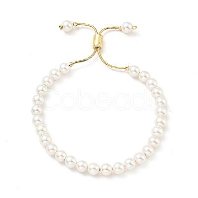 Shell Pearl Beaded Slider Bracelet with Brass Snake Chain BJEW-B066-01B-01-1