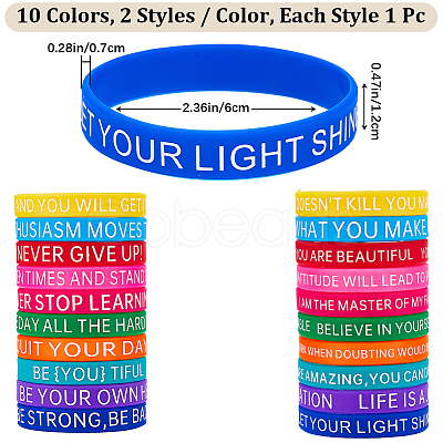 20Pcs 20 Style Motivational Quotes Silicone Cord Bracelets Wristbands BJEW-WH0020-51A-1