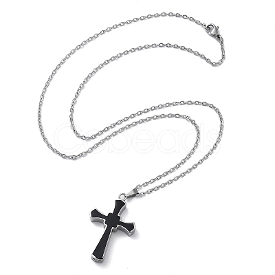 304 Stainless Steel Black Enamel Cross Urn Ashes Necklaces STAS-Z106-05P-1