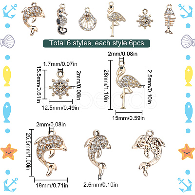 SUNNYCLUE 36Pcs 6 Style UV Plating Alloy Pendants ALRI-SC0001-32-1