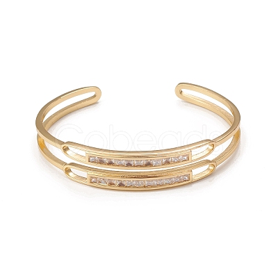 Rack Plating Brass Cubic Zirconia Cuff Bangles for Women BJEW-E071-29G-1