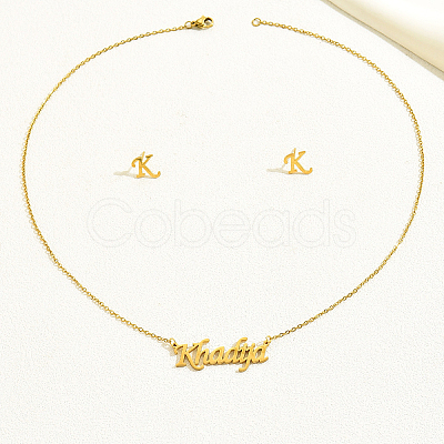Stainless Steel Letter K Stud Earrings & Word Khadija Pendant Necklaces Sets for Women ES0413-1-1