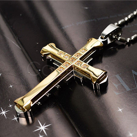 Cross Alloy Crystal Rhinestone Pendant Necklaces for Men FS-WG5CDA8-06-1