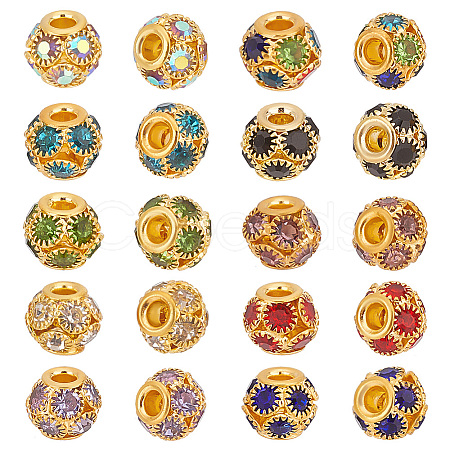 40Pcs 10 Colors Brass Rhinestone Beads KK-PH0006-03-1