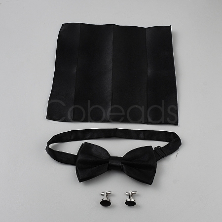 Polyester Pocket Towel Accessories & Bowknot Ties & Iron Cuffinks Sets AJEW-WH20007-78A-1