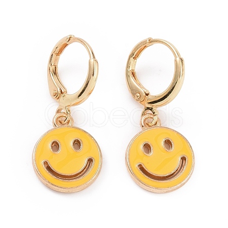 Hollow Out Smiling Face Enamel Hoop Earrings for Women EJEW-G304-01KCG-02-1