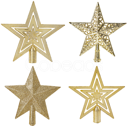 4Pcs 4 Styles Star Plastic Christmas Tree Topper Ornaments AJEW-CN0002-76-1