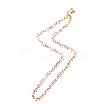 Enamel Ear of Wheat Link Chain Necklace NJEW-P220-02G-03-1