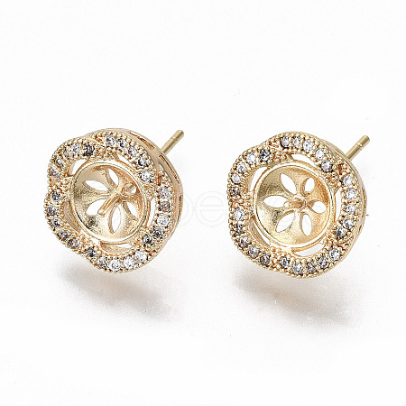 Brass Micro Pave Clear Cubic Zirconia Stud Earring Findings KK-T062-53G-NF-1