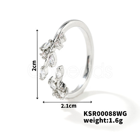 Fashionable European and American Style Brass Rhinestones Leaf Cuff Ring for Women SP8903-7-1
