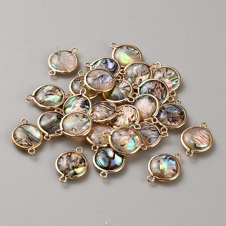 Flat Round Natural Paua Shell Resin Connector Charms LS-BSHE-WH0004-16KCG-1