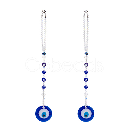 Flat Round with Evil Eye Resin Hanging Decoration HJEW-FH00038-1