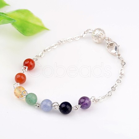 Chakra Jewelry Natural Gemstone Round Bead Link Bracelets X-BJEW-JB02275-1