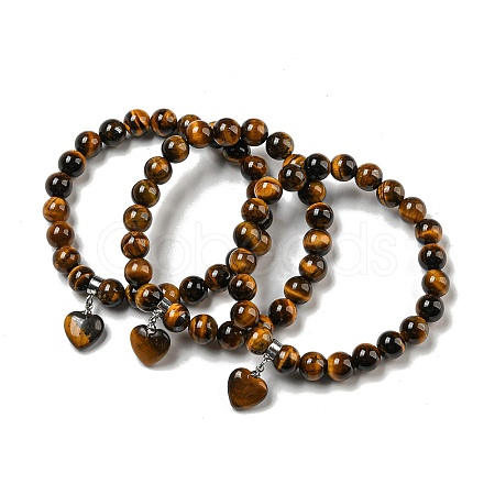 8.5mm Round Natural Tiger Eye Beaded Stretch Bracelets BJEW-C074-01Q-1