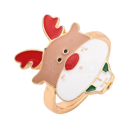 Christmas Theme Alloy Enamel Open Cuff Ring RJEW-C106-02A-KCG-1