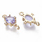 Glass Links connectors, with Brass Micro Pave Cubic Zirconia, Faceted, Oval, Light Gold, Lilac, 17.5x10x5mm, Hole: 1.2mm