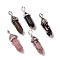 Natural Rhodonite Pointed Pendants, Faceted, with Platinum Tone Brass Findings, Lead free & Cadmium Free, Bullet, 27~30x9~10x7~8mm, Hole: 4x3mm