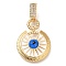 Brass Micro Pave Cubic Zirconia Pendants, with Enamel, Long-Lasting Plated, Flat Round with Eye Charms, Blue, 37x20.5x4.5mm, Hole: 7x5mm