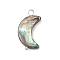 Natural Abalone Shell/Paua Shell Pendants, with Silver Color Plated Brass Loops, Moon, 19x10.5x3.5mm, Hole: 2mm