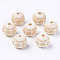 Unfinished Natural Wood European Beads, Large Hole Beads, for DIY Painting Craft, Laser Engraved Pattern, Round with Flower Pattern, Antique White, 20x18mm, Hole: 4mm