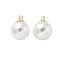 Plastic Imitation Pearl Beads Pendants, Round Charms, with 304 Stainless Steel Finding, Golden, 17.5x13.5mm, Hole: 1.6mm