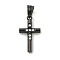 Ion Plating(IP) 304 Stainless Steel Cubic Zirconia Pendants, Cross Charm, Black, 23.5x13x3mm, Hole: 7x5mm