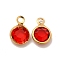 Ion Plating(IP) 304 Stainless Steel with Glass Charms, Real 18K Gold Plated, Faceted Flat Round, Red, 9.5x6.5x2mm, Hole: 1.5mm