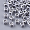 White Opaque Acrylic Beads, Horizontal Hole, Cube with Black Alphabet, Letter.B, 4~5x4~5x4~5mm, Hole: 1.8mm, about 255~260pcs/20g