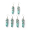 Synthetic Turquoise Bullet with Flower Dangle Earrings, Platinum Tone Brass Jewelry for Women, Cadmium Free & Lead Free, 62~63mm, Pin: 0.6mm