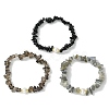 3Pcs 3 Styles Natural Mixed Gemstone Chip & Cultured Freshwater Pearl Beaded Stretch Bracelets Set for Women BJEW-JB13762-09-3
