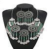 Flat Round Alloy Rhinestone Pendant Necklaces & Dangle Earrings Sets for Women FS-WG4A221-04-1