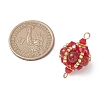 Natural Carnelian(Dyed & Heated) Round and Glass Seed Beaded Lantern Links Connector Charms PALLOY-MZ01176-03-2