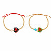 2Pcs 2 Colors Dyed Synthetic Turquoise Cross and Glass Heart Braided Bead Bracelets for Women PE0777-11-1