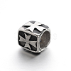 Retro Smooth 304 Stainless Steel Large Hole Cube Beads with Cross STAS-I031-28-2