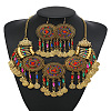 Flat Round Alloy Rhinestone Pendant Necklaces & Dangle Earrings Sets for Women Golden FS-WG4A221-02-1