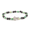 Natural & Synthetic Mixed Gemstone Beaded Stretch Bracelet with Clear Cubic Zirconia Cross for Women BJEW-JB08247-02-1