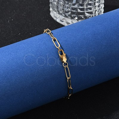PVD Vacuum Plating 304 Stainless Steel Paperclip Chain Bracelets BJEW-I295-15G-1