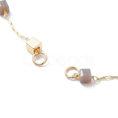 Handmade Brass Cube Beaded Link Chain Bracelet Making AJEW-JB01150-40-1