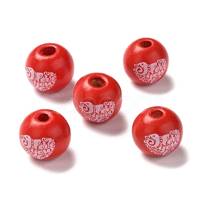 Printed Wood European Beads WOOD-F011-05-1