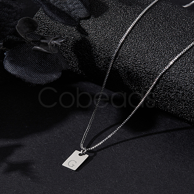 1Pc Stainless Steel Letter Rectangle Pendant Necklaces NJEW-LP0001-34G-P-1